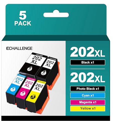 ECHALLENGE 202XL 202 XL Patronen Kompatibel mit Epson 202XL Druckerpatronen Multipack Kompatibel für Epson XP-6100 XP-6005 XP6100 XP-6105 XP-6000 XP6005 XP6001 5er-Pack