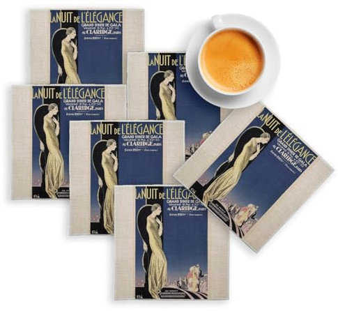 Under Glass Poster aus Leinen – La Nuit de L'Elegance Art Deco Poster Antik Vintage – 6 Stück (100 x 100 mm)