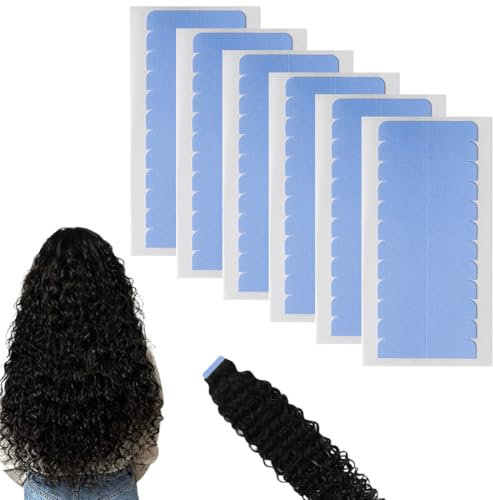 XENQITO 144Pcs Cinta Adhesiva para el Cabello, Cintas Adhesivas, Extensiones de Cinta Adhesiva, Cinta Adhesiva de Extensión de Pelo, Adhesivo Tape para Extensiones de Cabello y Trama del Cabello, Azul