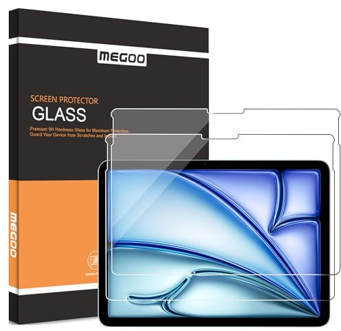 MEGOO 2 Pack Proteggi Schermo per iPad Air 11 Pollici M2-M3 2024-2025, Compatibile con Apple Pencil & Face ID, Vetro Temperato con Adattamento Preciso, Resistente ai Graffi, Chiarezza HD