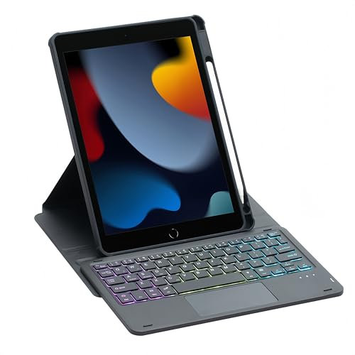 Etui avec Clavier pour iPad Mini 7 (A17 Pro) 8.3 inch 2024,7 Couleurs rétroéclairé, Clavier trackpad,détachable sans Fil avec Support pour Crayon pour iPad Mini 6 8.3 inch 2022(Black)