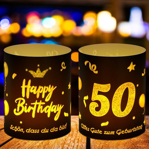 Xialvyu 50 Geburtstag Deko Frau Mann,12 Stück Windlicht Tischdeko 50 Jahre Happy Birthday Tischdekoration,Stimmungsvolle Deko 50.Geburtstag Männer Geschenk,Geeignet für Teelichter Kerzen Schwarz