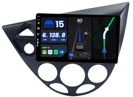BXLIYER |6G+128G, Octa-Core| Android 15 Autoradio für Ford Focus MK1 C170 / Fiesta (1998-2005) Radio GPS Navigation - CarPlay Android Auto - DAB Lenkradsteuerung 360-CAM WiFi DSP - 2 Din IPS 9 Zoll