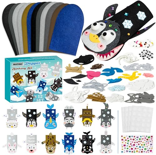 WATINC 12pcs Felt Handpuppe DIY Art Craft Set, Kunsthandwerk gefühlt Socke Puppet Spielzeug, kreative DIY Machen Sie Ihre eigenen Pompoms Wiggle Googly Augen Storytelling Party Supplies (Polartiere)
