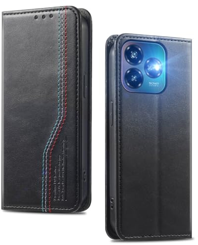 FANFO Hülle für ZTE Blade V60 Vita / V60 Design, PU-Leder Flip Wallet-Hülle [Business Standard], Rundumschutz, Handyhülle mit Standfunktion und Magnetverschluss.-Black