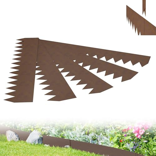 XMTECH Rasenkante Metall 100x20cm flexibel, Beeteinfassung & Beetumrandung aus Stahlblech, 5 Stück (5m), Rostoptik Mähkante Gartenbeet Begrenzung