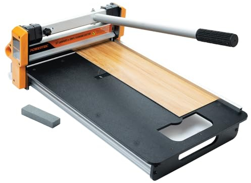 POWERTEC 33.0 cm Laminat und Vinyl Bodenschneider - Multi-Winkel Manueller Bodenbelag Cutter für LVP, SPC, WPC, VCT, PVC, mit HSS Klinge, Honstein und Winkelreferenzmarkierung (FC1300)