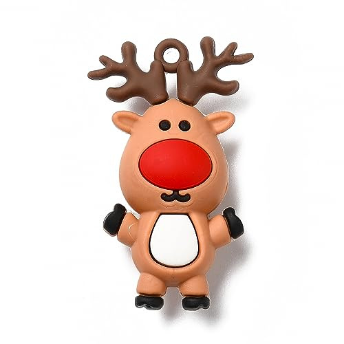 FASHEWELRY 5 Stück Elch-Kunststoff-Anhänger, sandbraun, Weihnachtsanhänger, Weihnachtsschmuck, Heimdekoration, Party-Dekoration