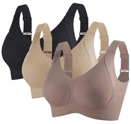 3 Pack Bras for Women Wireless Soft Bralettes Adjustable Sports Bras Full Cup Seamless Sleep Bra Comfortable Stretch Ribbed Everyday Bra Support Bralette Non Wired Padded Yoga Underwear