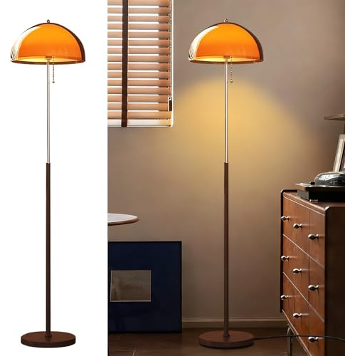 KlkrzJwy Lampadaire Champignon 153 CM, Orange, Style Milieu Du Siècle, Globe En Acrylique, Ampoule E27, 3 Couleurs, Dimmable, En Bois, Pour Salon, Chambre, Bureau, Salle À Manger (Ampoule Incluse)