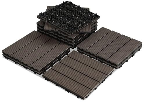 Peviasot WPC Terrassenfliesen, 30x30cm WPC Fliese Wasserfest und Rutschfest, 66er Set für 6m² Balkonfliesen Terrasse mit Drainage und Klicksystem,Leicht zu verlegen, Coffee