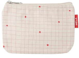 Kleine Kosmetiktasche aus Bio-Baumwolle – Kulturbeutel & Kosmetikbeutel, Make-Up Etui & Federtasche für Damen, Herren & Kinder, kompakt, vegan, mit Muster (Greige/Candy Grid Print)