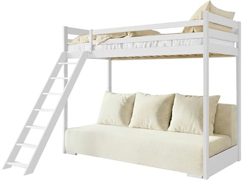 Etagenbett mit Schlafsofa SOFINO 90x200 Weiß aus Kiefernholz