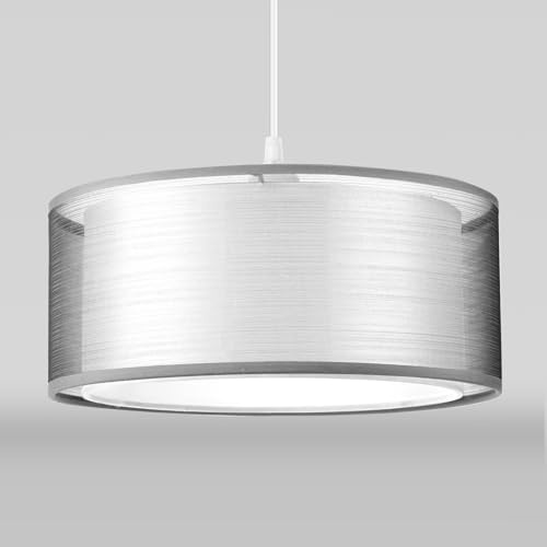 FRIDEKO HOME Moderne Stoff Lampenschirm, Grau Zylindrische Doppellagiger Deckenlampen Lampenschirm für Wohnzimmer, Schlafzimmer, Küche & Esszimmer, E14/E27 Fassung (ØAD: 30 cm,ØID: 25cm,Höhe:12.5cm)