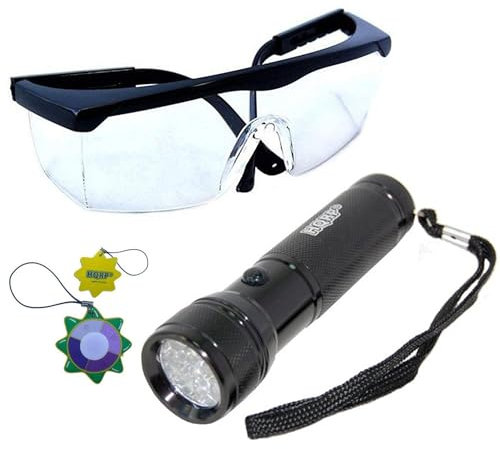 HQRP Profesional Linterna 12 LED UV Ultravioleta 365 nM Antorcha lámpara más gafas protectoras de UV más HQRP Medidor del sol