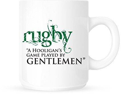 DottsMusic Rugby - A Hooligans Game - Played by Gentlemen - Funny Novelty Rugby Themed Ceramic Coffee Mug/Cup - Great Gift Idea for Him, Husband, Brother or Any Male Rugby Fan