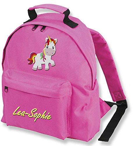 SL-Store GbR Kindergartenrucksack Kinder Rucksack bestickt mit Namen Motiv Einhorn Feuerwehrmann Polizist Feuerwehrauto Zauberer Fußball Drache Pferd Baby Eulen Ballerina Pirat