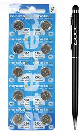 10x Renata Watch Battery Swiss Made Silver Oxide Renata Batteries 390 SR1130SW + Black Stylus Touch Pen [Bundle Deal]