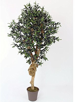 kunstpflanzen-Discount.com Oliven Kunstbaum 200cm mit dickem Naturstamm, 3456 Textilfaser Blätter - Großer künstlicher Olivenbaum mit Früchten 2m hoch