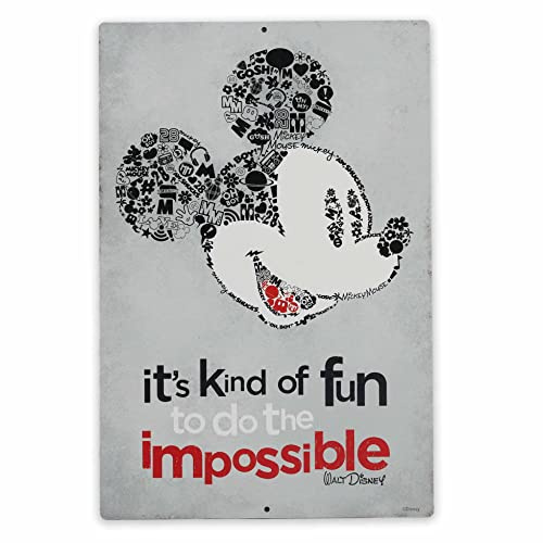 Disney Mickey Mouse Do the Impossible geprägtes Metallschild – Vintage-Micky-Maus-Wandkunst mit inspirierendem Walt Disney-Zitat