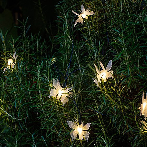 Lights4fun 10er LED Solar Lichterkette Schmetterling warmweiß Solarlampen für Außen Deko Garten Balkon Deko Solar Lichterkette Aussen Solar Gartenleuchten für Außen