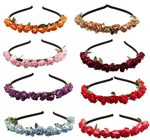 8 Hochzeit Rose Krone Stirnband für Urlaub Party Kopfbedeckung (Zufällige Farben)