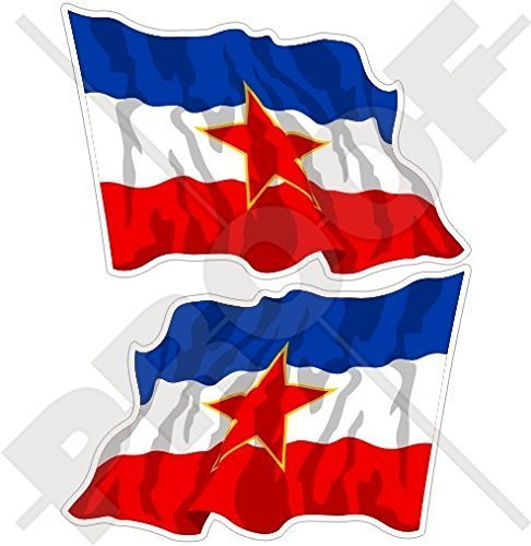 JUGOSLAWIEN SFR Wehende Flagge, Fahne Sozialistische Bundesrepublik SFRJ Jugoslawien 120mm Auto & Motorrad Aufkleber, x2 Vinyl Stickers (Links - Rechts)