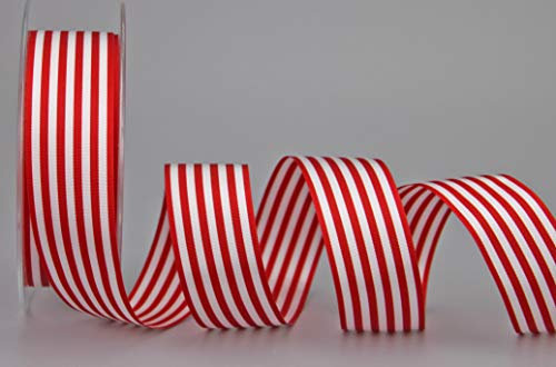 Dekoband STRIPES ROT 25 mm x 25 m Rolle Streifen Geschenkband Schleifenband Stoffband gestreift elegant Geschenkverpackung Geburtstag Ostern Dekoration Premium Band Karten