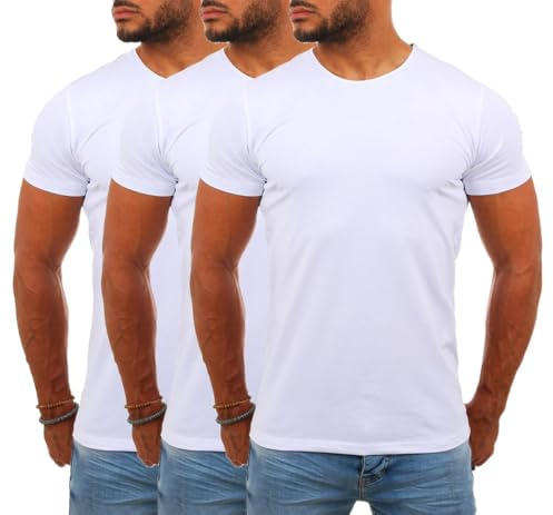 Young & Rich Herren Uni Basic T-Shirt mit Rundhals Ausschnitt einfarbig Stretch körperbetonte Dehnbare Passform 1701