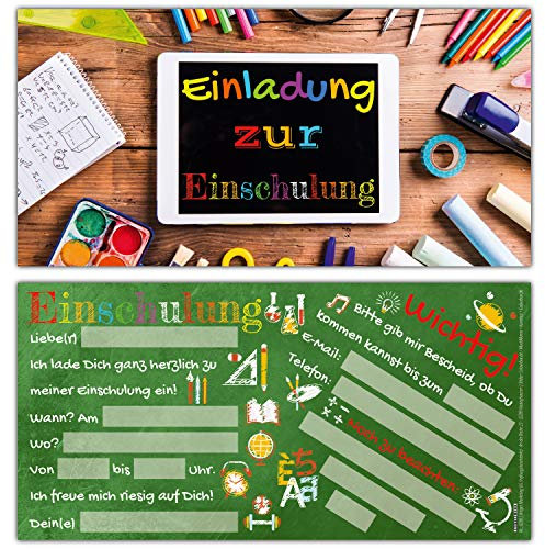 12er Set Einladung zur Einschulung TABLET - Einladungskarten zum Schulbeginn Schuleingang Schulanfang für Kinder Einschulungskarten von BREITENWERK