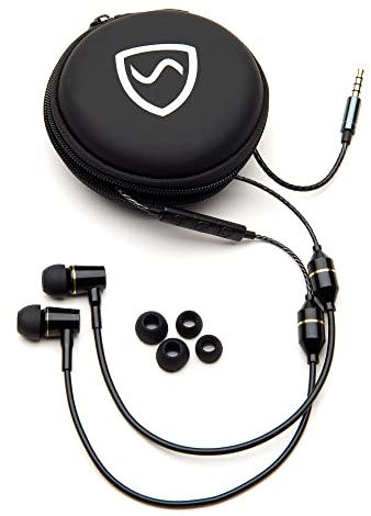 SYB Shield Your Body Air Tube Headset, Stereo Earbuds with Microphone and Case, Wired Anti Radiation Headphones, Built-In Controls, Works on Any Device with A Standard 3.5mm Audio Jack, Black