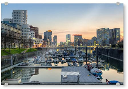 artboxONE Acrylglasbild 150x100 cm Städte/Düsseldorf Düsseldorf Skyline - Bild Architecture Architektur Boats