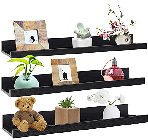 Lavezee 61 cm schwarz wandmontierte schwebende Regale 3er Set Bilderregal Leiste für Küche, Wohnzimmer, Schlafzimmer, Büro