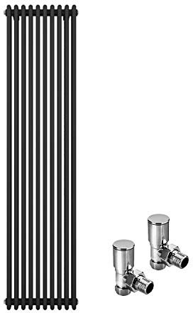 ELEGANT 1800 x 470mm Cast Iron Style 3 Column Grey Radiators Traditional Vertical Tall Upright Triple Bar Colosseum Anthracite Designer Rads with Valves Chrome
