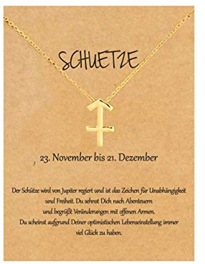 22Baby Anmutige Sternzeichen Halskette | Schütze | Karte mit Sternzeichen-Charakteristik | Vergoldet | Kleines Geschenk Freund Freundin | Geschenkideen Astrologie Horoskop
