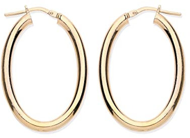 9ct Yellow Gold on Silver LARGE Oval Creole Hoop Earrings