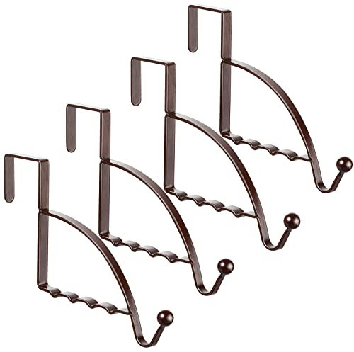 Hotop 4 Pieces Over The Door Hooks Hanger Multi Hanging Storage Organizers Valet Hooks for Coats Clothes Hoodies Hats Scarves Purses Keys Bath Towels Robes and More(Bronze)