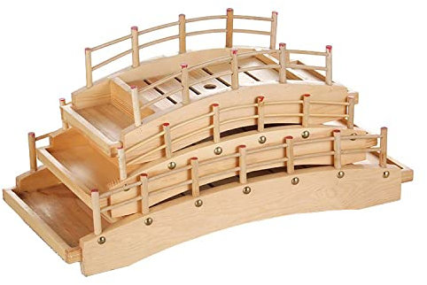 WSHA Barco de Sushi con Puente de Arco de Madera, Bandeja para Servir Sushi, Recipiente de Placa de Sashimi extraíble Inferior para Adorno de decoración de vajilla,38cm