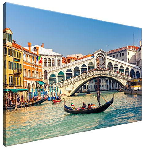 Estika Leinwand bilder - Gondel in Venedig, Rialtobrücke - 120x80 cm, 1 teilige kunstdruck - Wandbilder wohnzimmer, schlafzimmer, Moderne wanddeko, Bild auf leinwand - Italien bilder - 2178A_1B