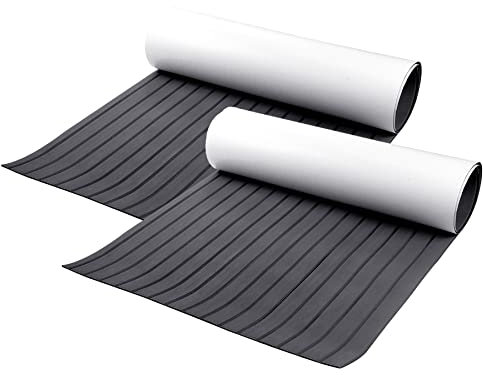 WindRen 2 Stücke Faux Teak Eva-Schaum Deckbeschläge, Marine-Bodenbelag, Selbstklebende Bodenabdeckung für Bootes, rutschfeste Matte für Boote, Yachten, RV, Garten (2PCS, 240 * 90cm)