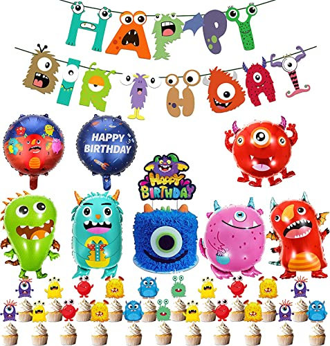 Geburtstagsdeko Monster Luftballons Monster Folienballons Alles Gute Zum Geburtstag Banner Tortendeko Deko für Kindergeschenke