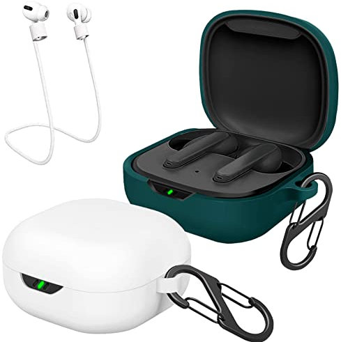 easyBee Funda 2-Pack Compatible con JBL Vibe Flex/JBL Wave Flex/JBL Wave 300 TWS, Carcasa Protector de Silicona Líquida, Estuche Auriculares con 2 Mosquetón Correa Anti-Perdida - Blanco Verde