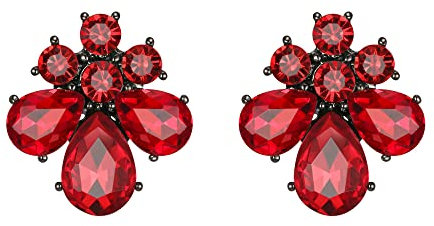EVER FAITH Blumen Ohrstecker für Damen Mädchen Strass Kristall Hochzeits Braut Tropfen Ohrringe Rot
