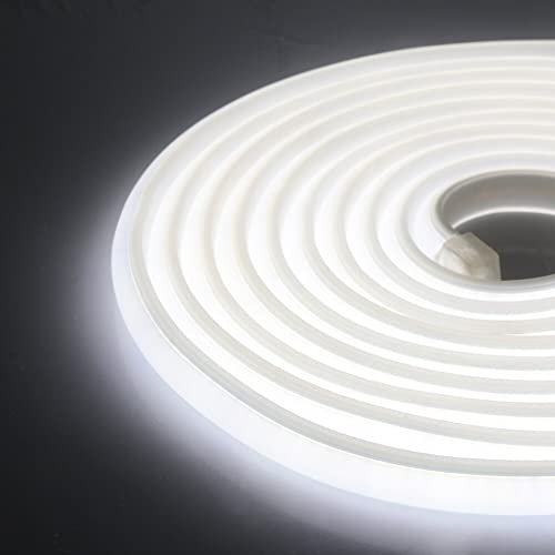 XUNATA 4m LED Neon Flexible 220V, Alto brillo 288 LED/m Tira de LED COB con Cable de Alimentación, Cada Corte de 50 cm, IP65 Impermeable, Luz de Cuerda - Blanco Frio
