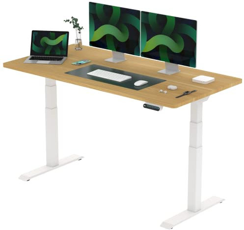 FLEXISPOT E6 Elektrisch höhenverstellbarer Schreibtisch 160x80cm | Ergonomischer Steh-Sitz Tisch mit Memory Funktion | Beugt Rückenschmerzen vor & Macht produktiver (Ahorn, Gestell Weiß)