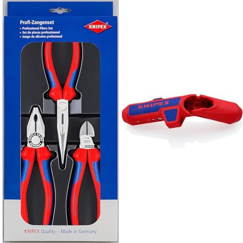 KNIPEX Montage-Paket 00 20 11 (SB-Karte/Blister), Mehrfarbig & ErgoStrip Universal-Abmantelungswerkzeug (135 mm) 16 95 01 SB, Mehrfarbig