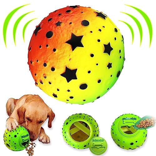 Dikeiuta Dog Balls Treat Dispenser Squeaky Balls for Dogs Squeaky Ball for Dogs Durable Dog Ball for Boredom Training Teeth Cleaning