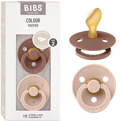 BIBS Colour Schnuller 2er-Pack, BPA-frei Schnuller, Kiefergerechte Form. Naturkautschuk/Latex, Hergestellt in Dänemark. 6-18 Monate (2er Pack), Woodchuck/Blush