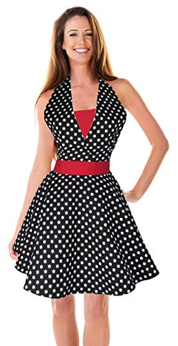 Gaf Nuncew Delantal de Cocina con Estampado de Lunares y Vuelo - Delantals Largo y Elegante para Mujer - Delantal para Hornear, Cocinar y Limpiar - 100% Algodón (Sin Bolsillos)