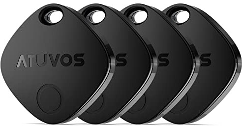 ATUVOS Air Tracker Tags-4 Pack, Bluetooth Luggage Tracker Works with Apple Find My APP (iOS Only, Not for Android), Keys Finder and Item Locator for Luggage, Backpack, Suitcases, Replaceable Battery